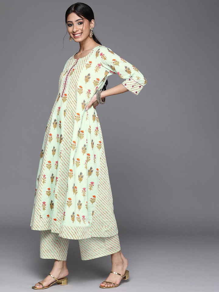 Sea Green Printed Cotton Kurta - ShopLibas