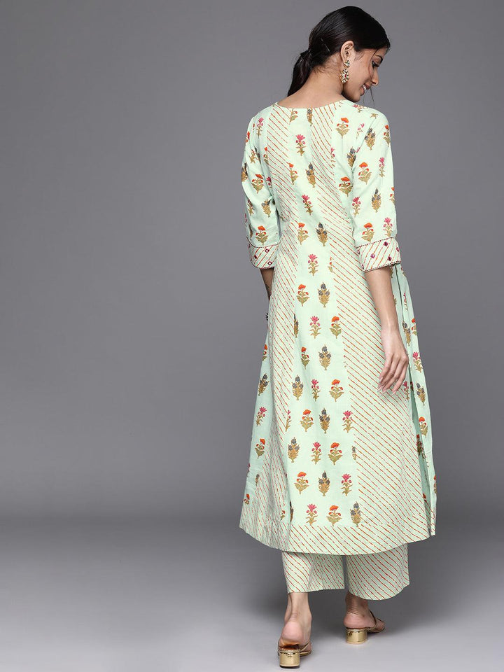 Sea Green Printed Cotton Kurta - ShopLibas