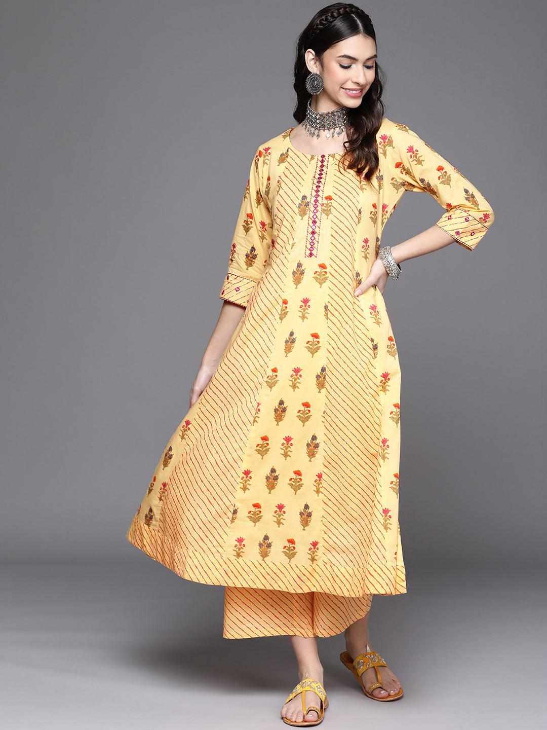 Yellow Printed Cotton Kurta