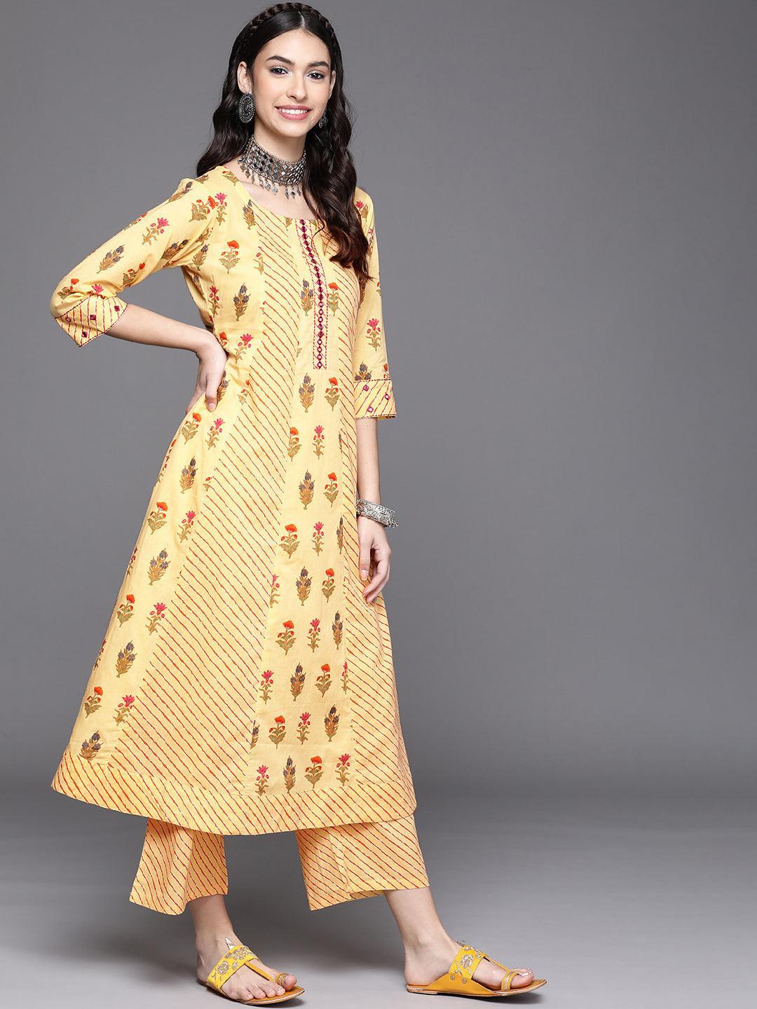 Yellow Printed Cotton Kurta