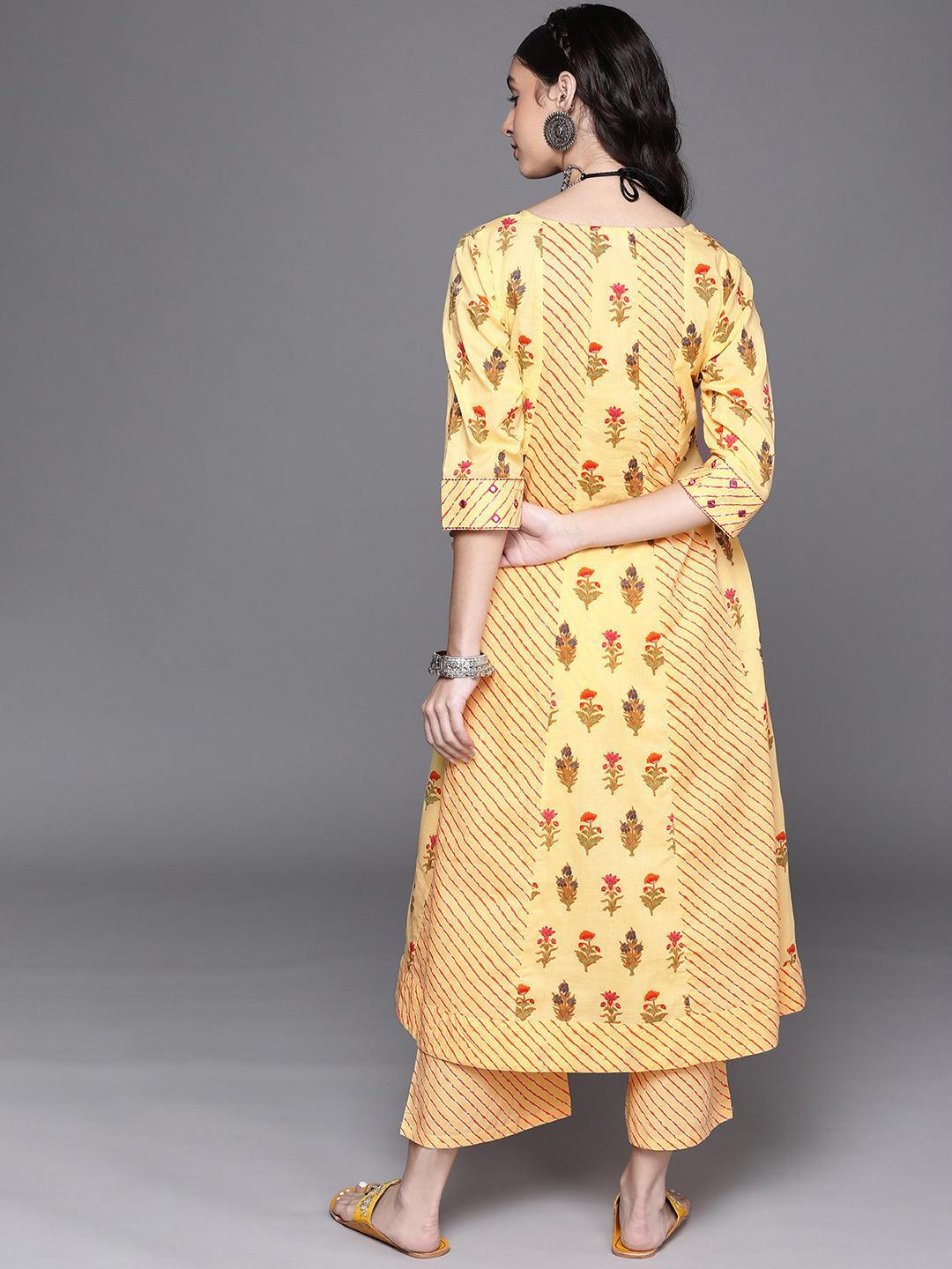 Yellow Printed Cotton Kurta