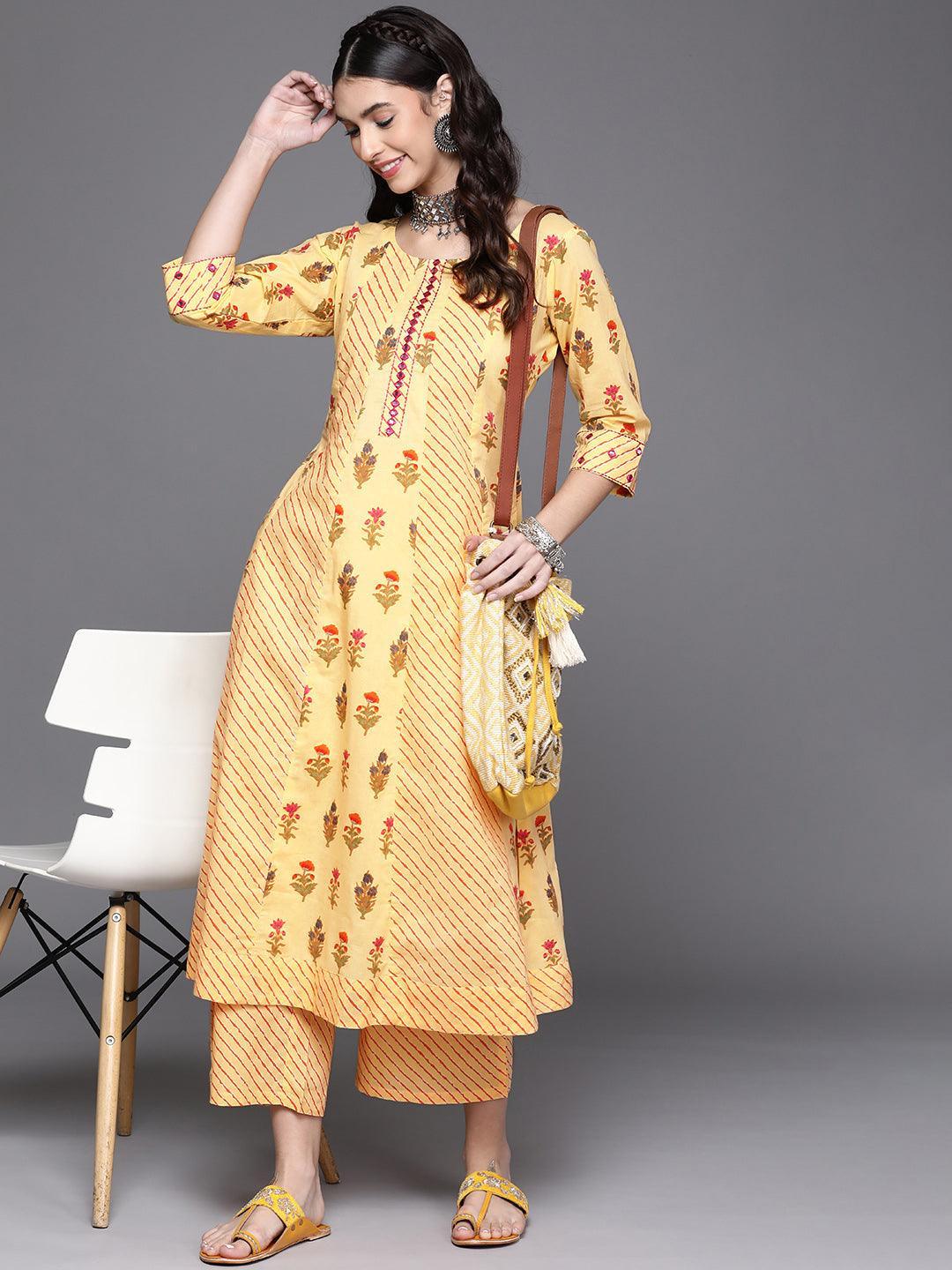 Yellow Printed Cotton Kurta