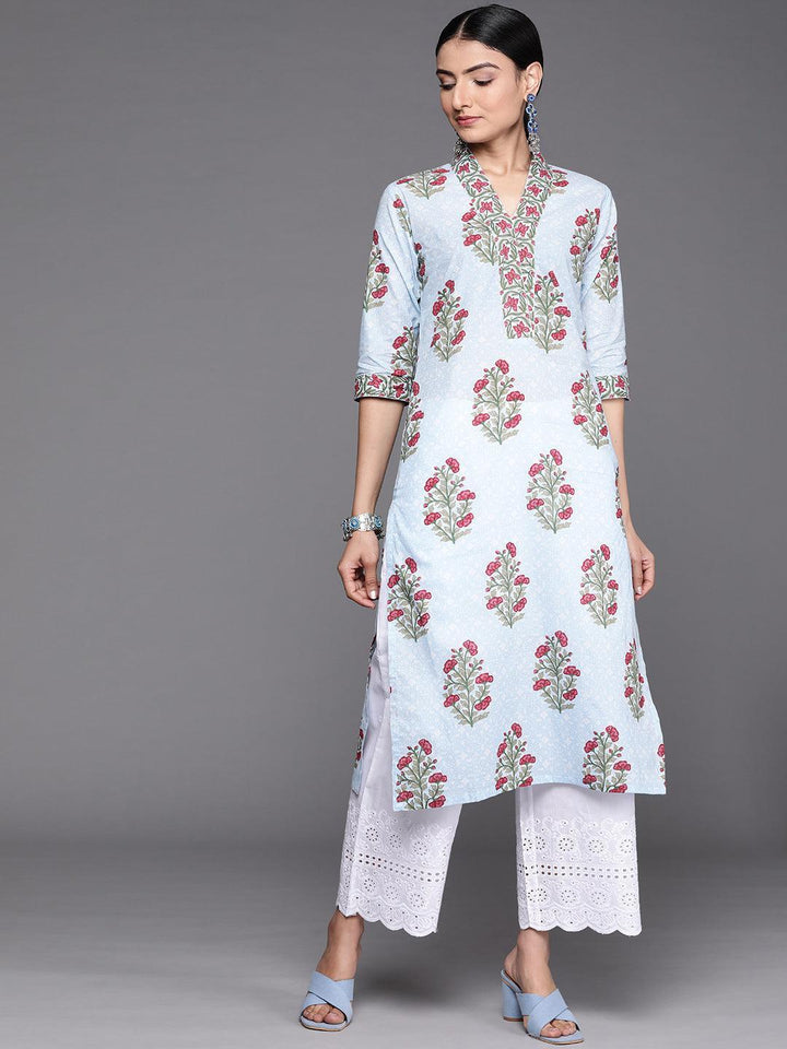 Blue Printed Cotton Kurta - ShopLibas