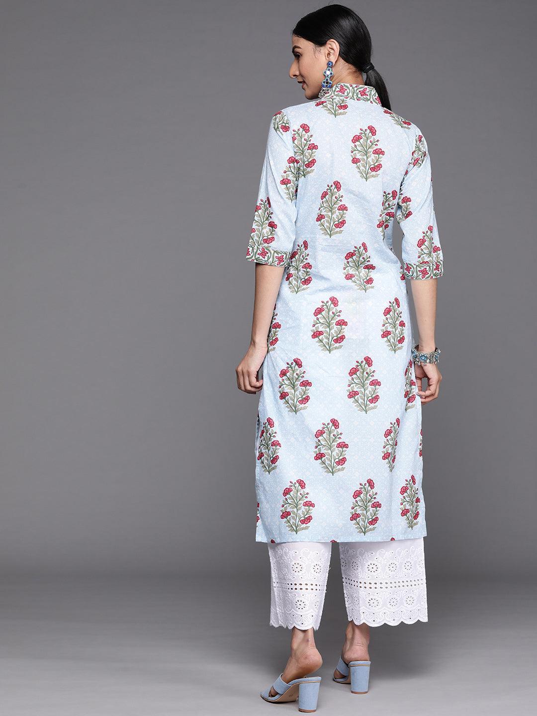 Blue Printed Cotton Kurta - ShopLibas