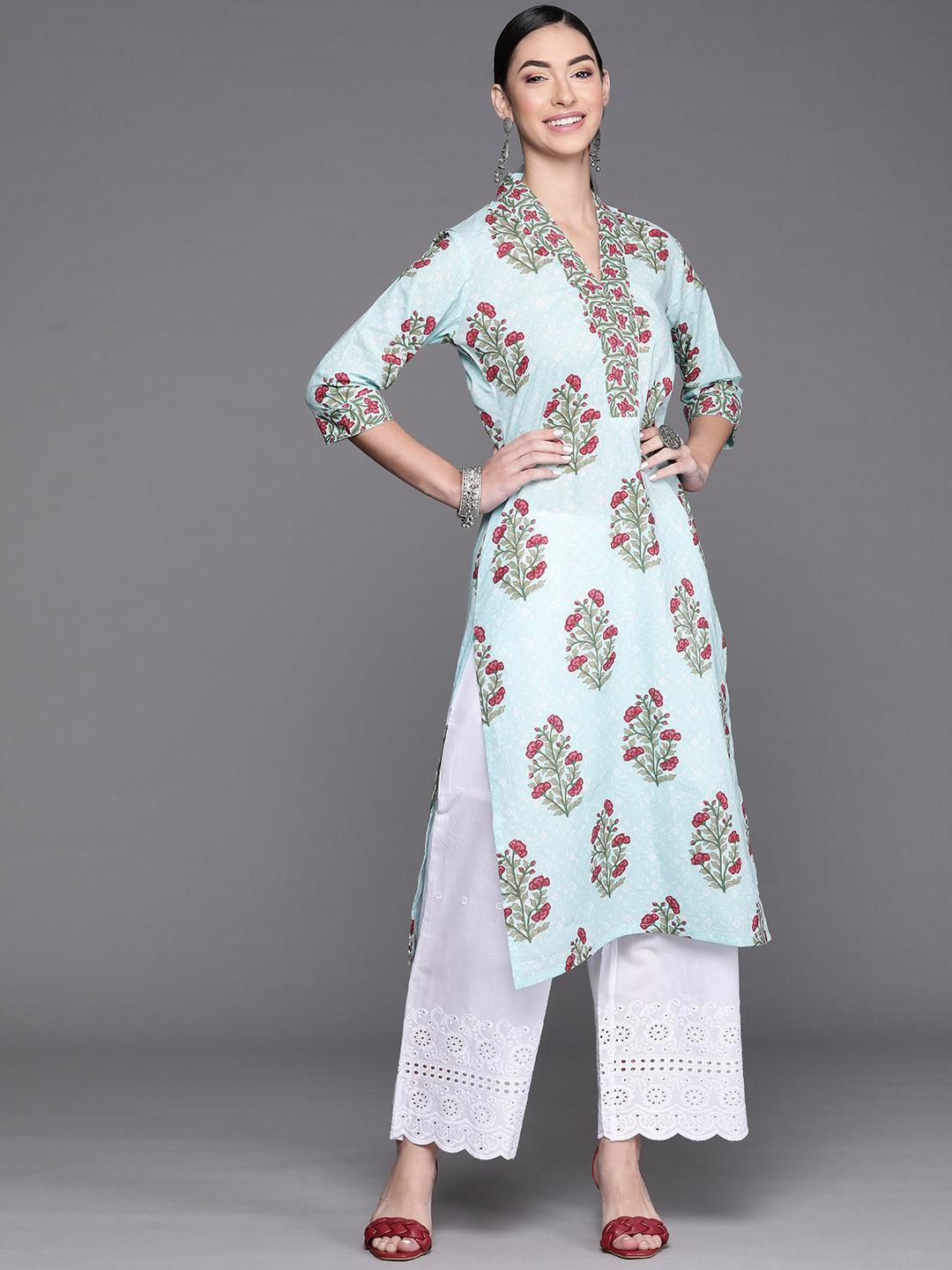 Blue Printed Cotton Kurta