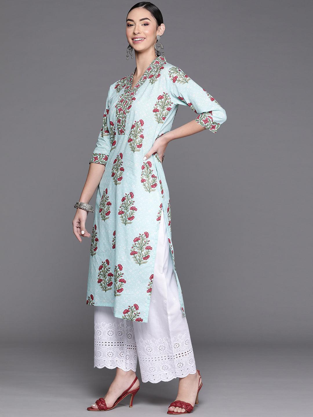 Blue Printed Cotton Kurta