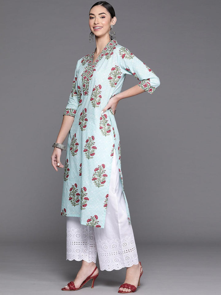 Blue Printed Cotton Kurta - ShopLibas