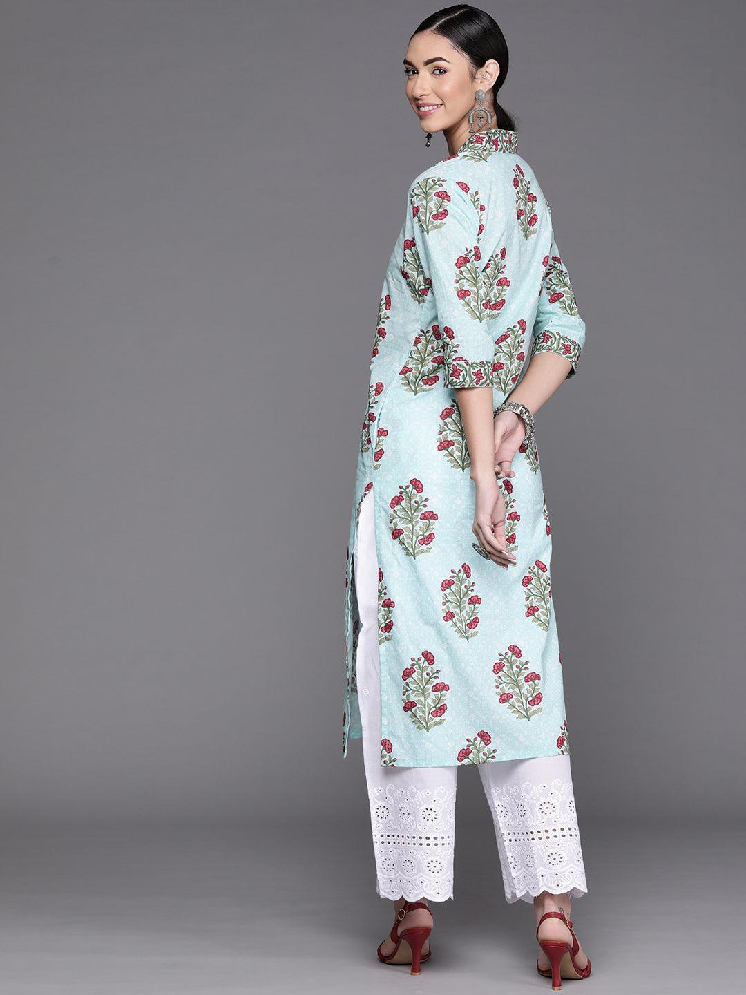 Blue Printed Cotton Kurta