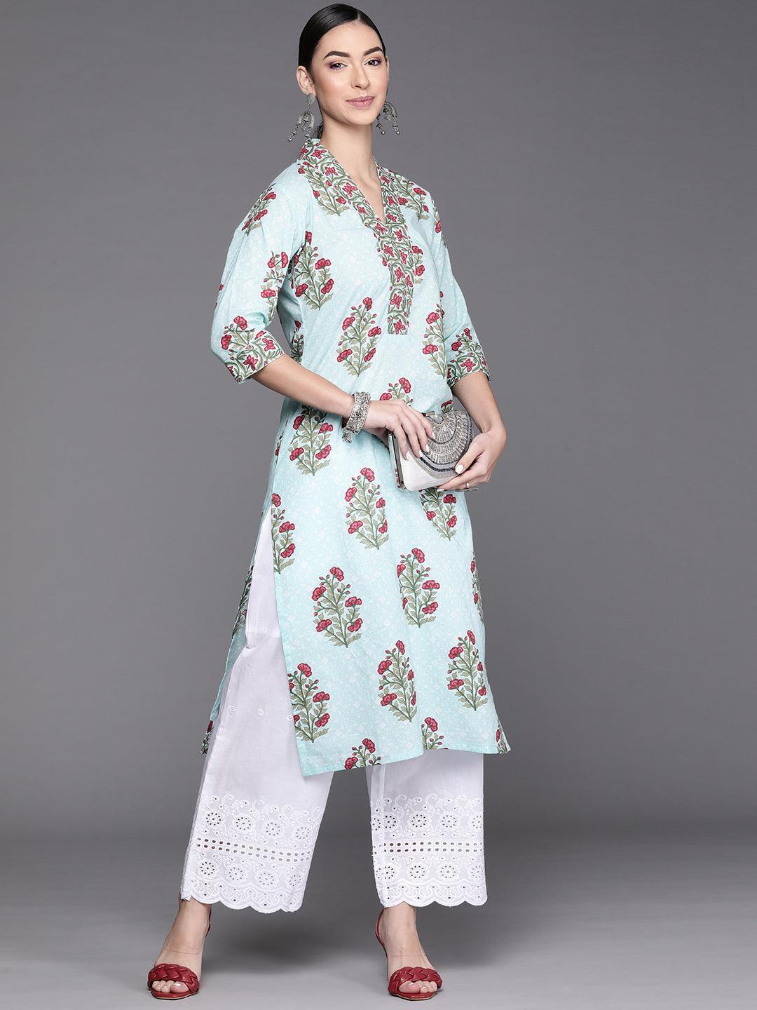 Blue Printed Cotton Kurta - ShopLibas