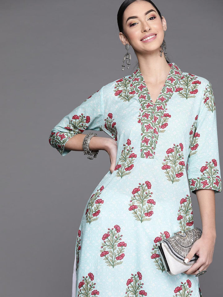 Blue Printed Cotton Kurta - ShopLibas