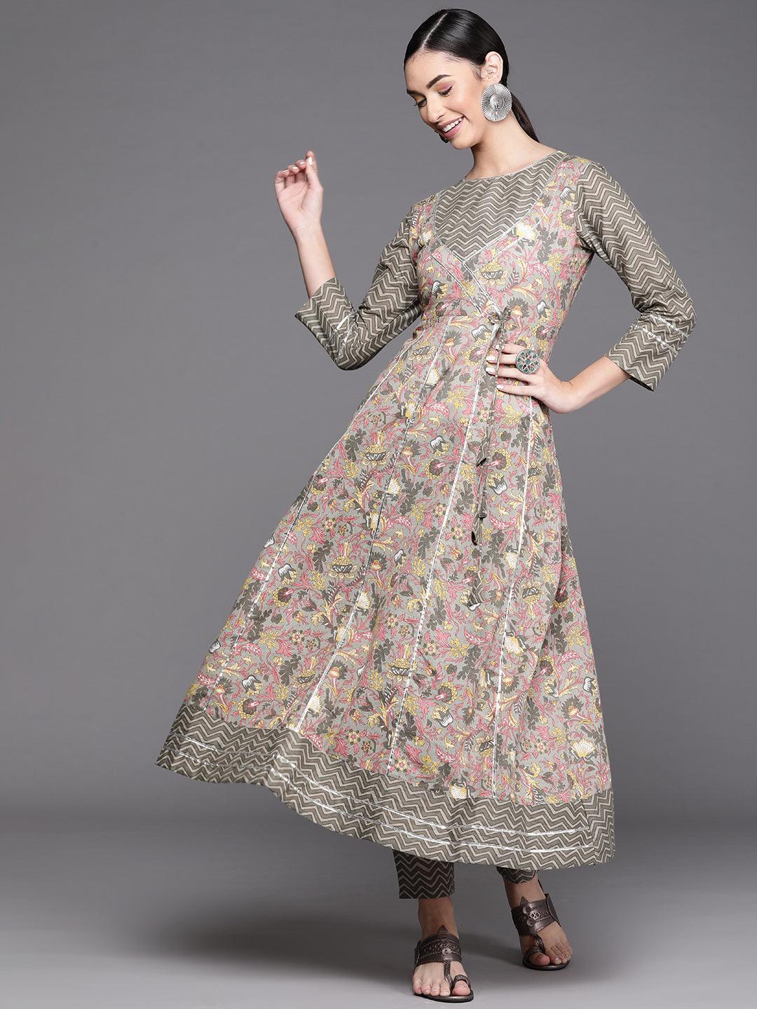 Grey Printed Cotton Kurta - ShopLibas