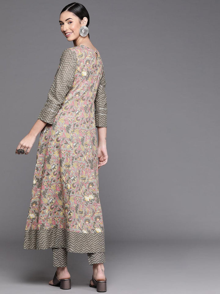 Grey Printed Cotton Kurta - ShopLibas