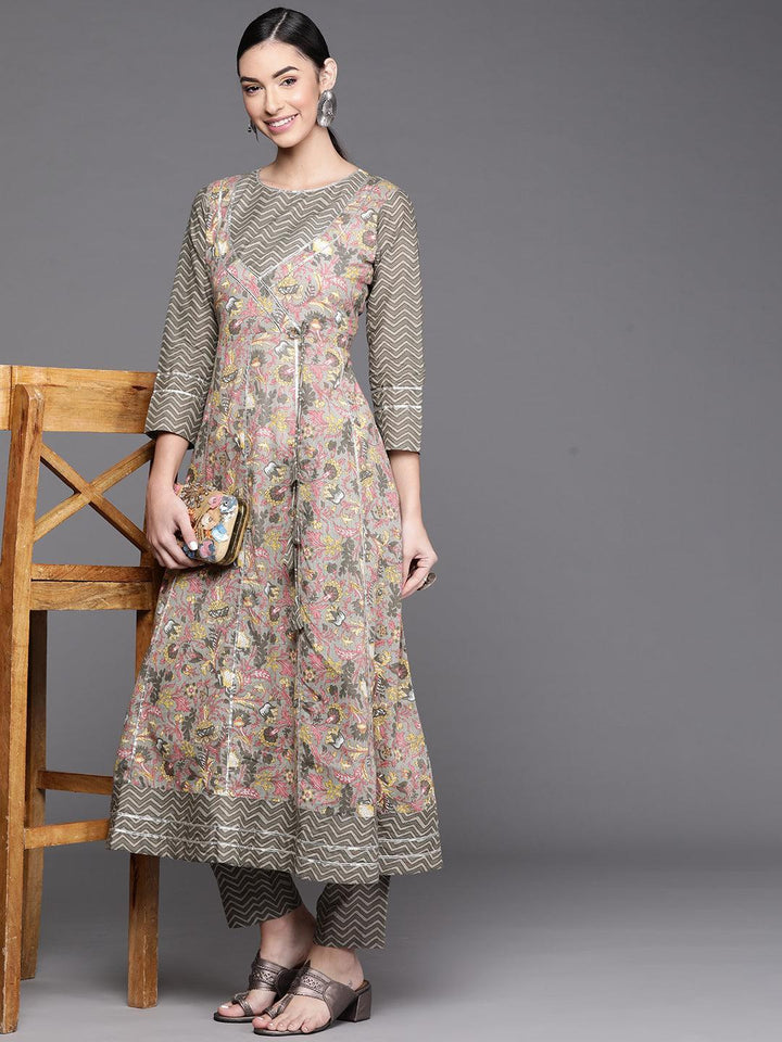 Grey Printed Cotton Kurta - ShopLibas