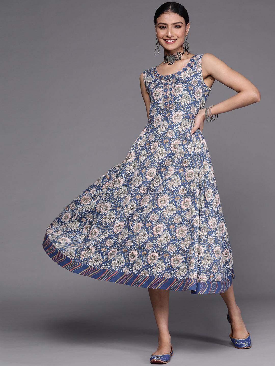 Blue Printed Cotton Dress