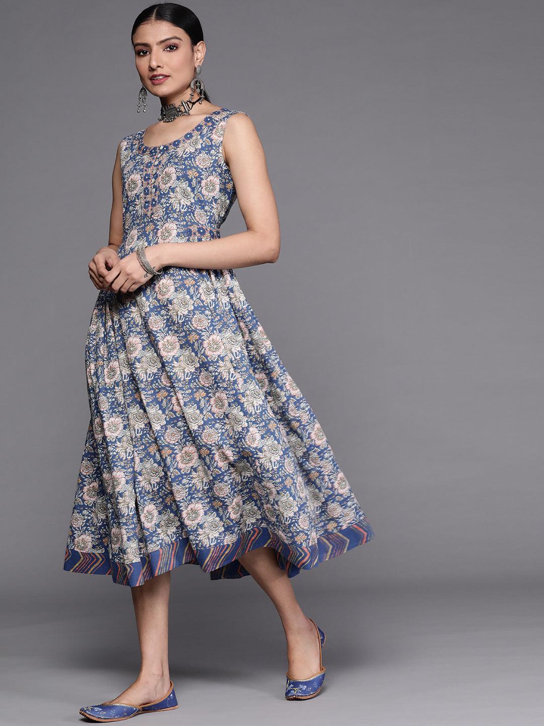 Blue Printed Cotton Dress