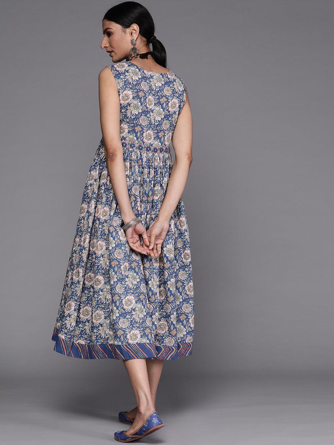 Blue Printed Cotton Dress