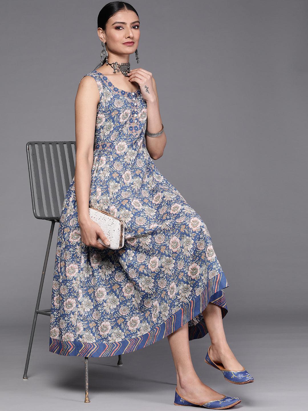 Blue Printed Cotton Dress