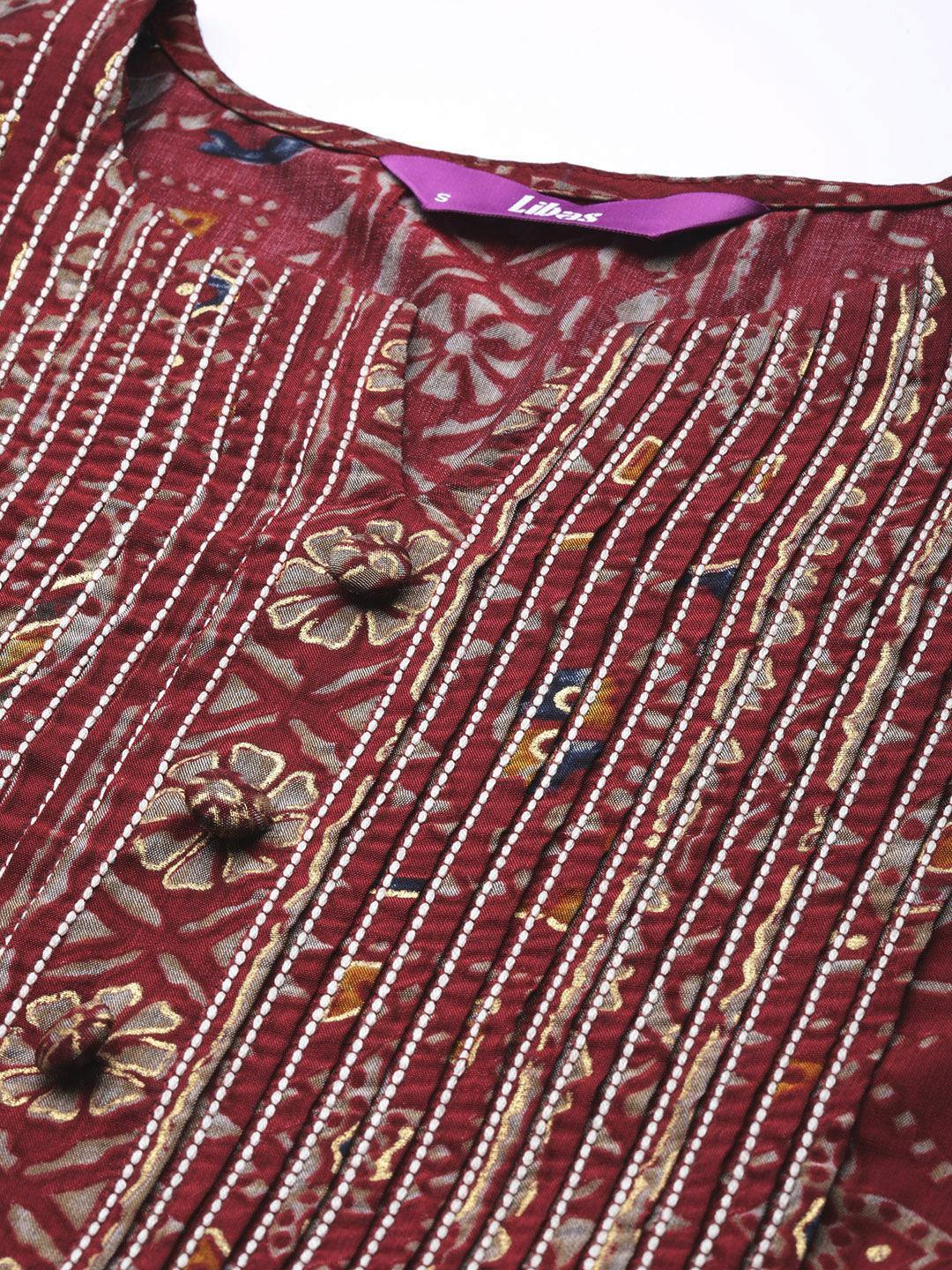 Maroon Printed A-Line Kurti