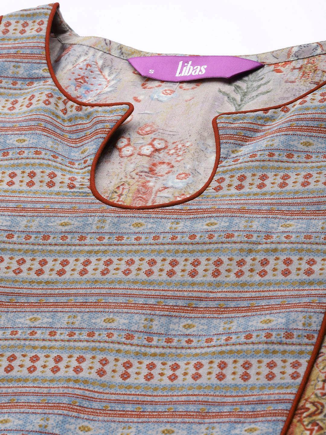 Grey Printed Silk Blend Kurti