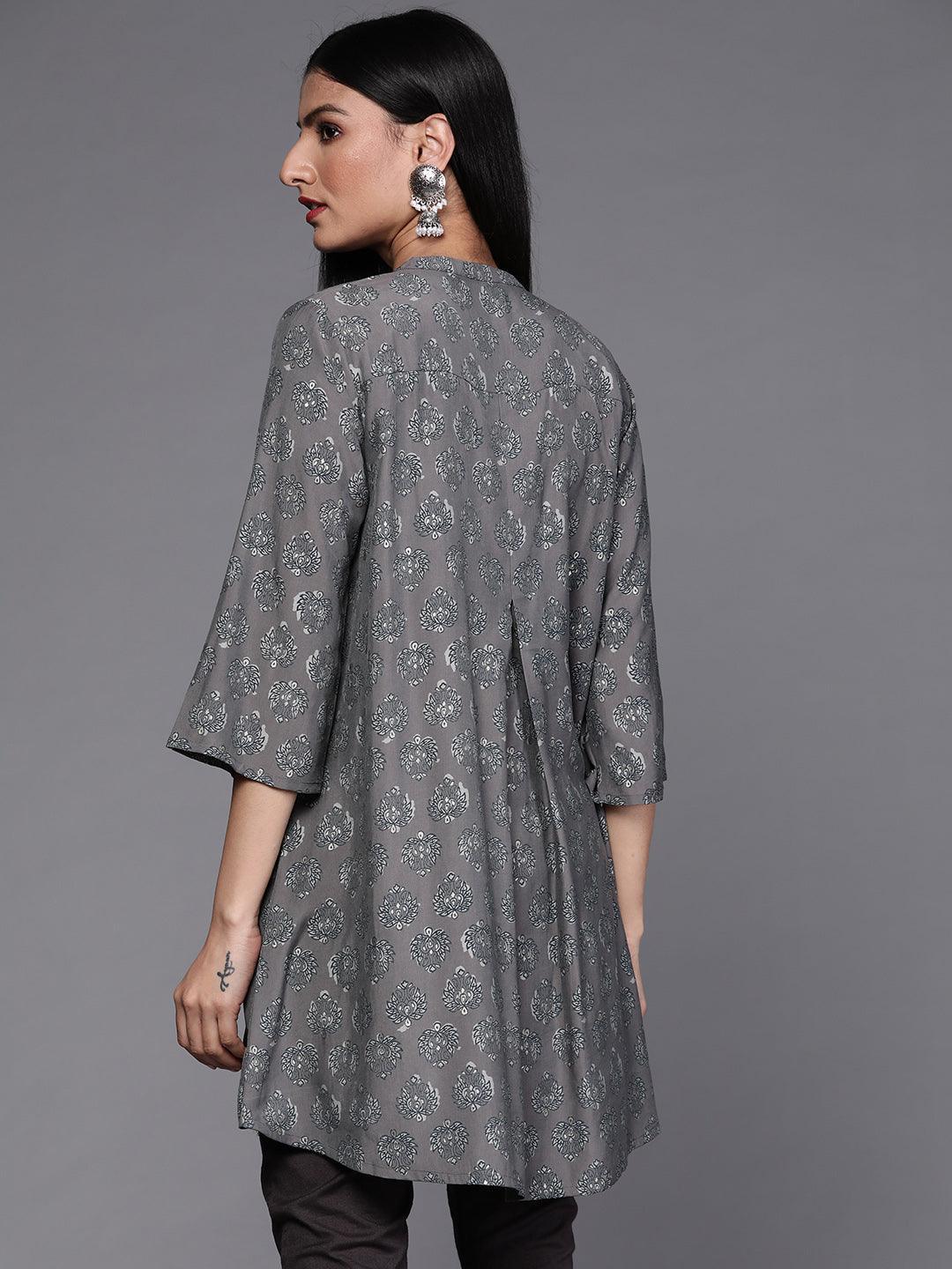 Grey Printed Silk Blend Kurti