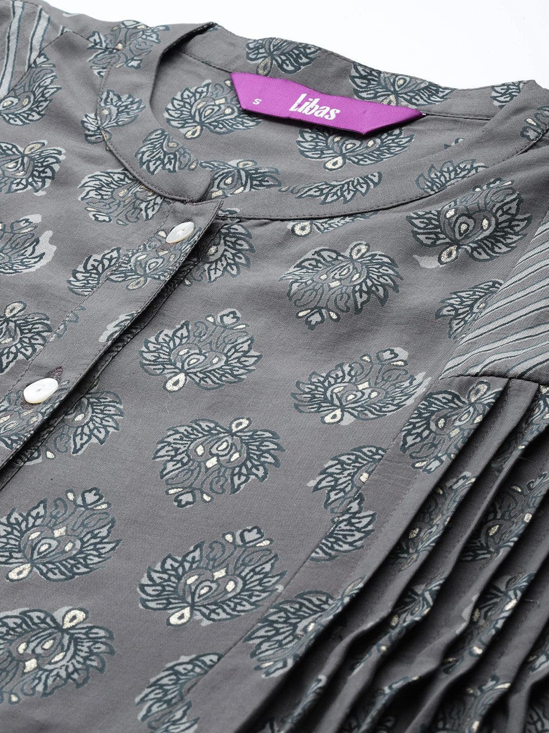 Grey Printed Silk Blend Kurti