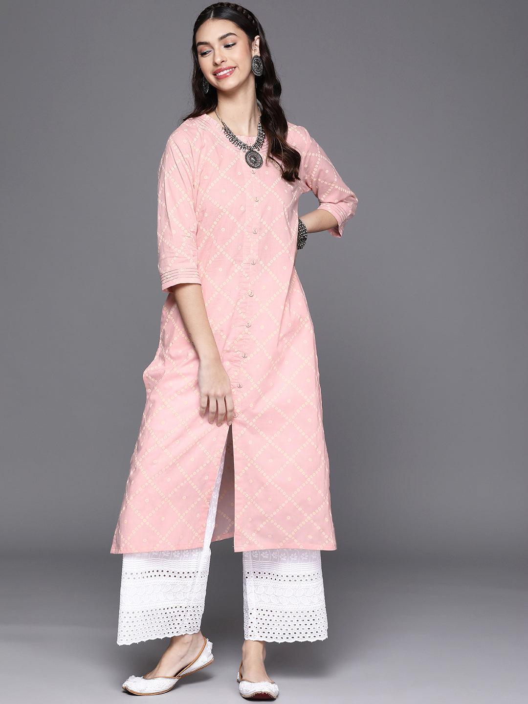 Pink Printed Cotton Kurta - ShopLibas