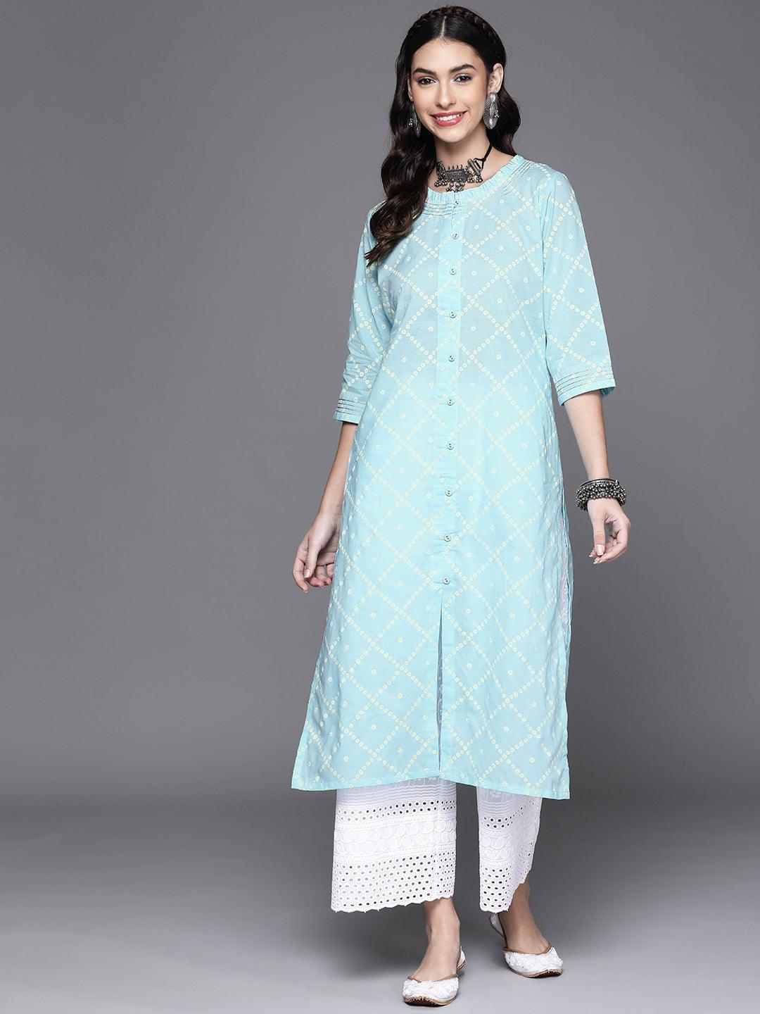 Blue Printed Cotton Kurta