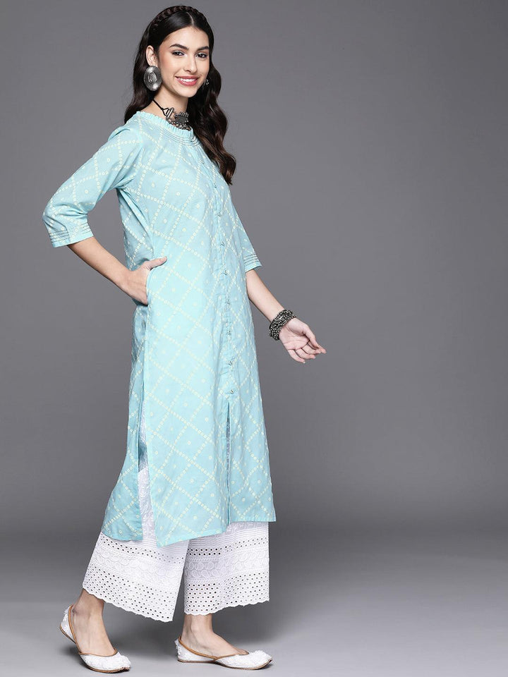 Blue Printed Cotton Kurta - ShopLibas