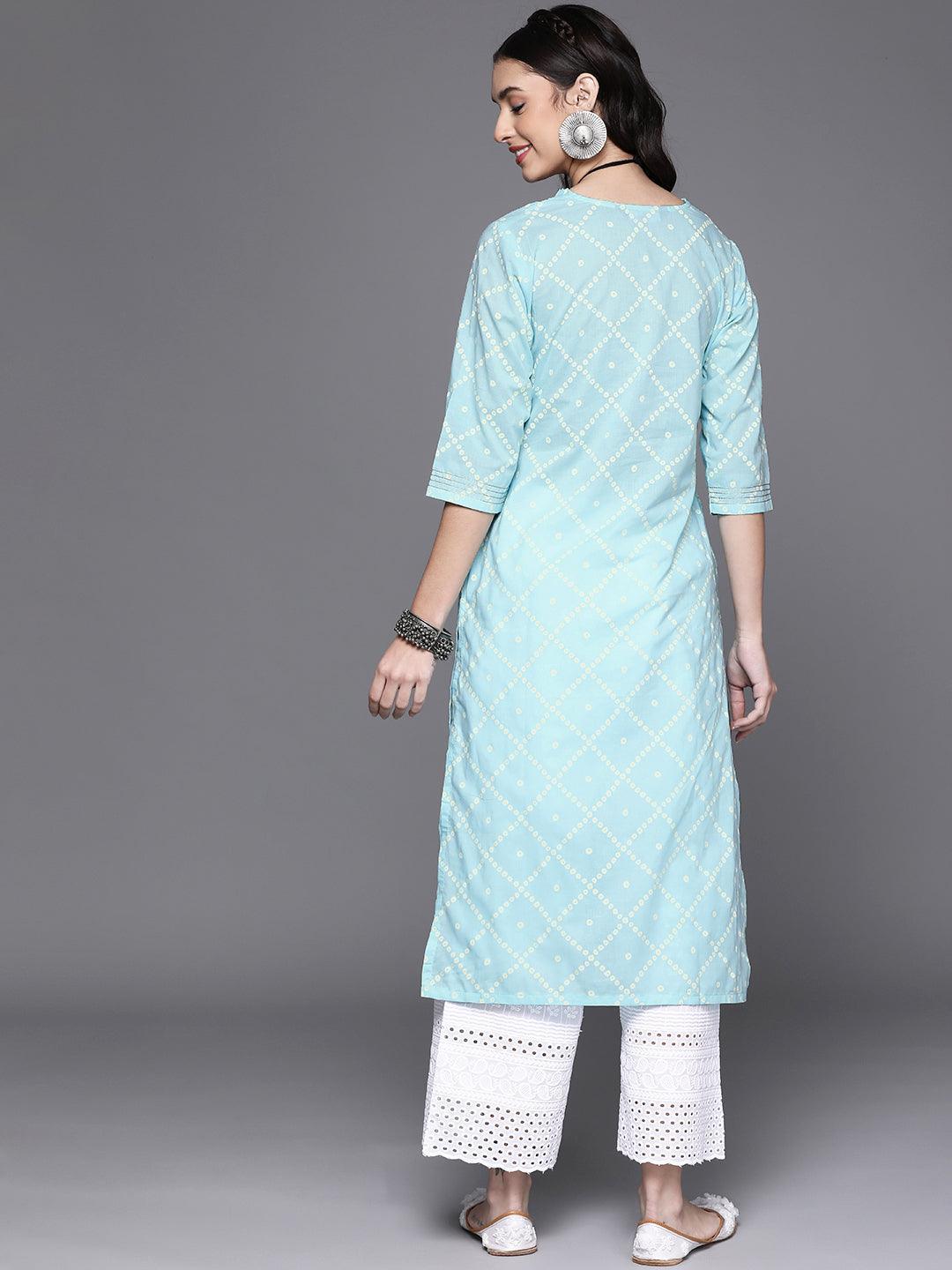 Blue Printed Cotton Kurta - ShopLibas