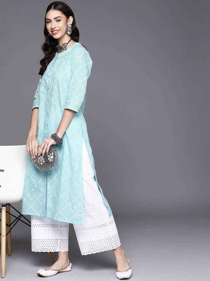 Blue Printed Cotton Kurta - ShopLibas