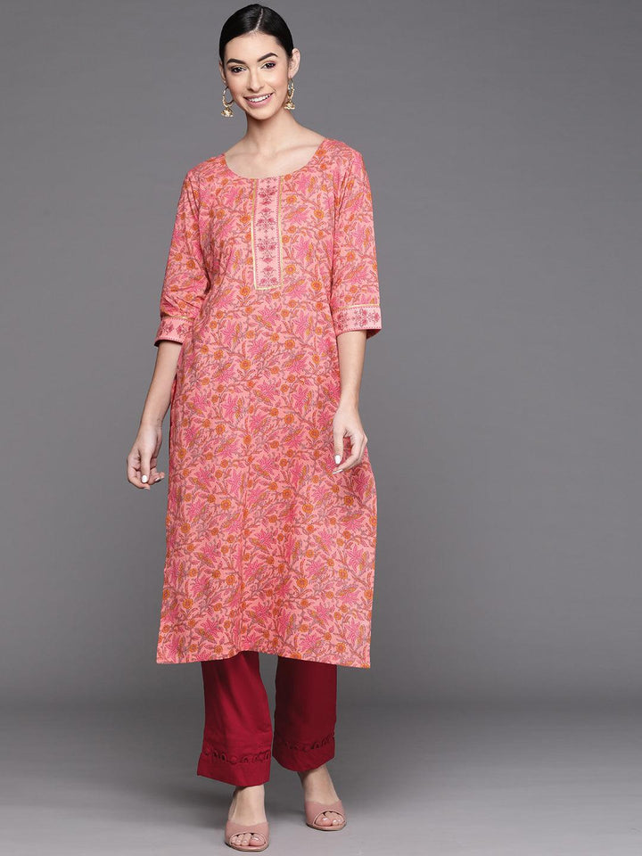 Pink Printed Cotton Kurta - ShopLibas