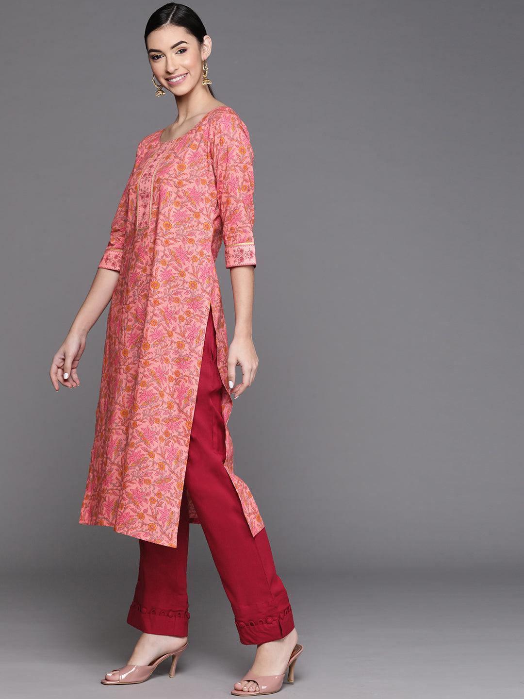 Pink Printed Cotton Kurta