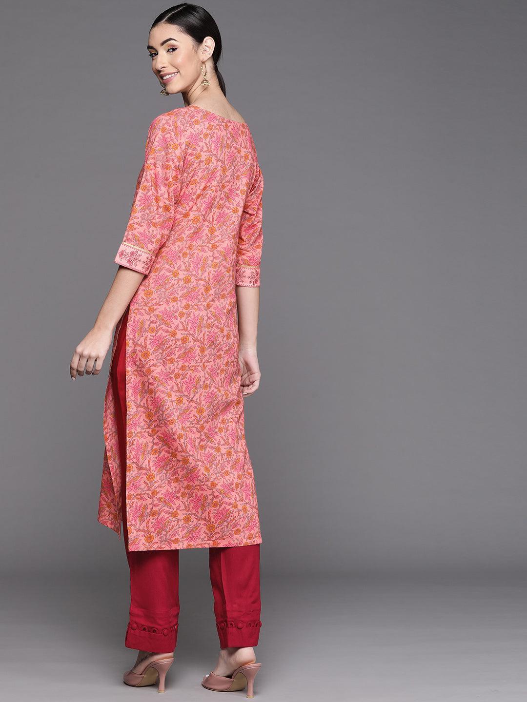 Pink Printed Cotton Kurta - ShopLibas