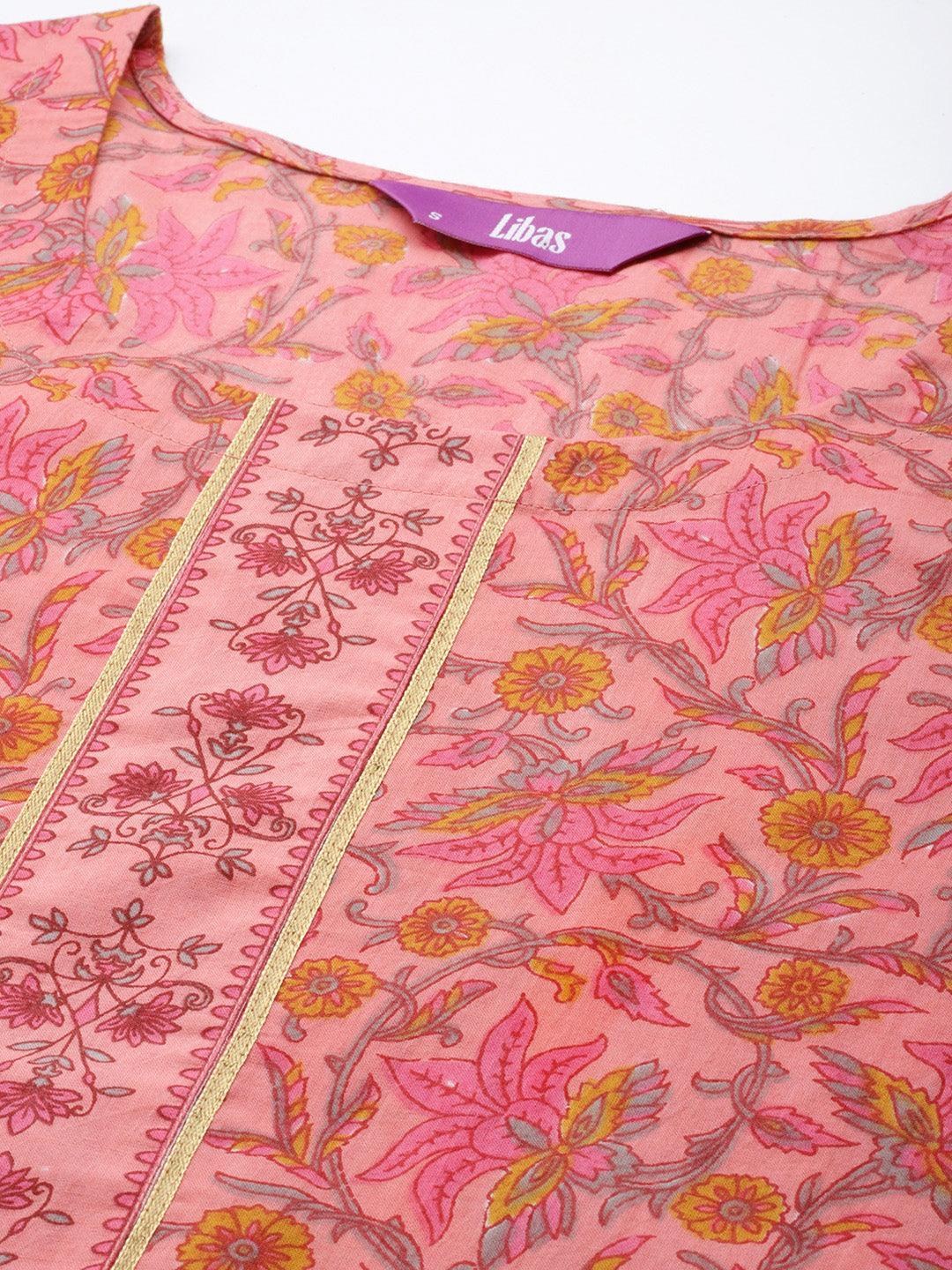 Pink Printed Cotton Kurta - ShopLibas