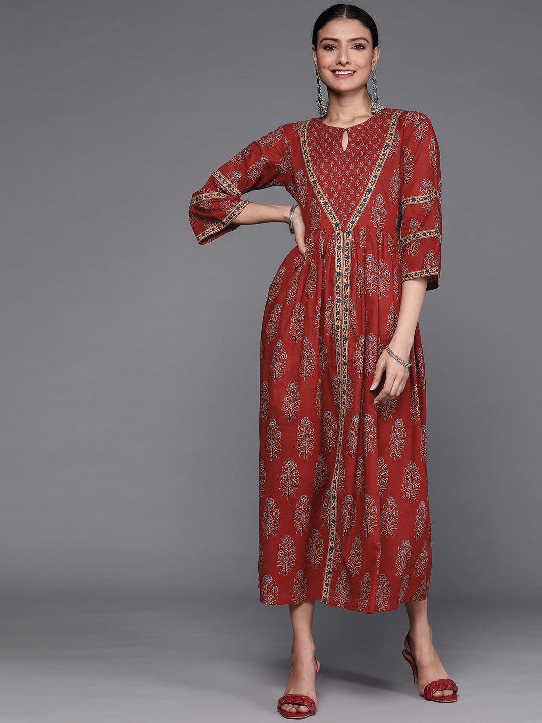 Rust Printed Cotton Dress