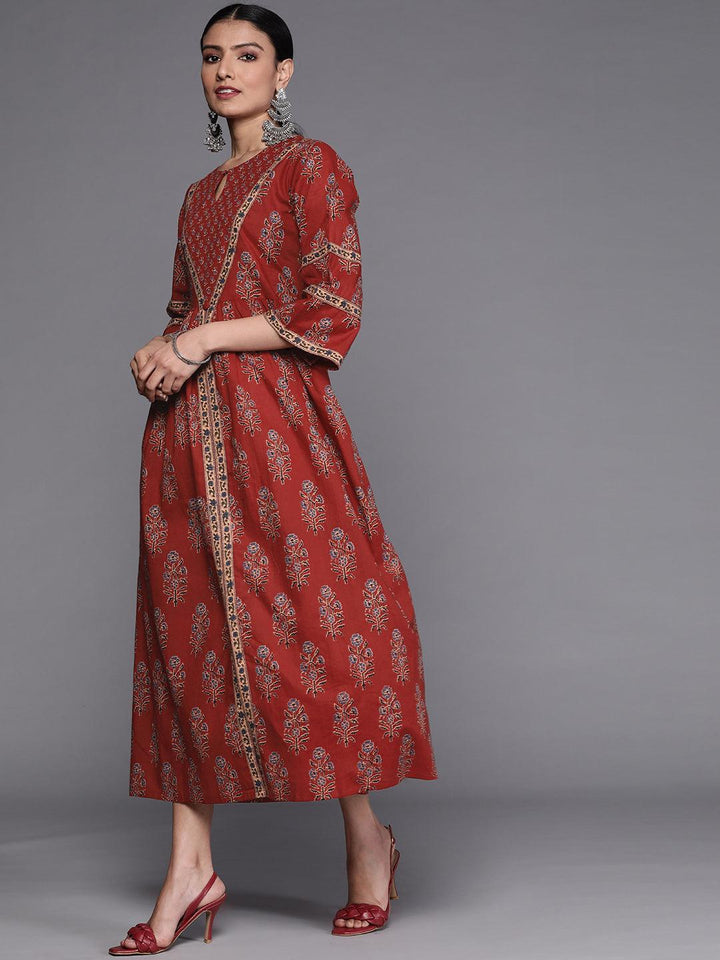 Rust Printed Cotton Dress - ShopLibas