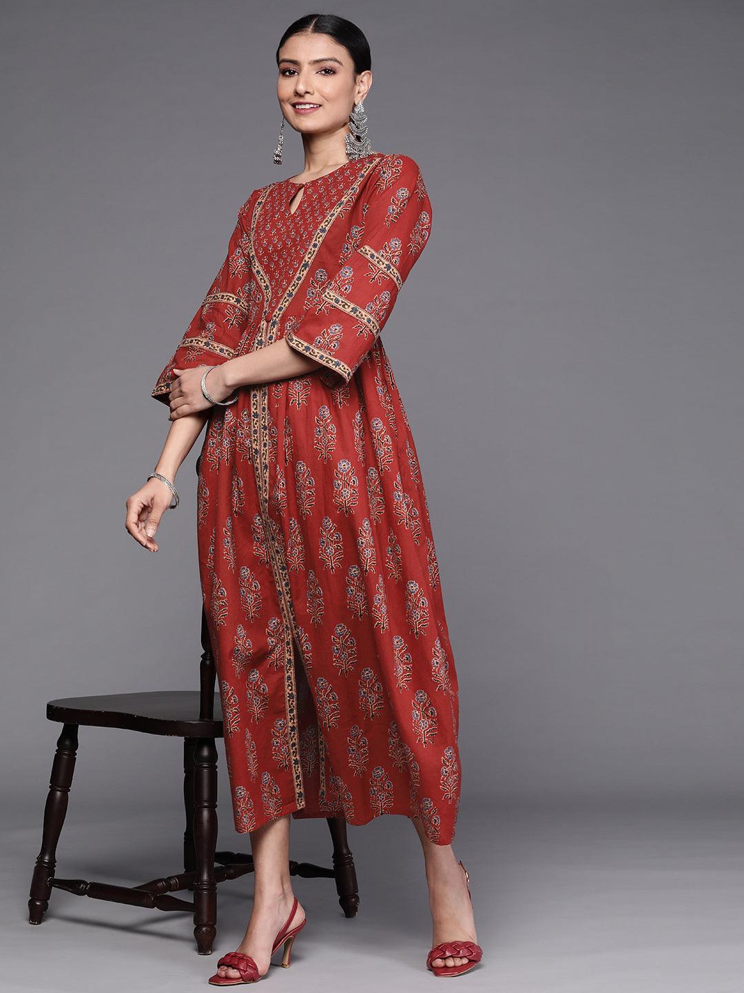 Rust Printed Cotton Dress