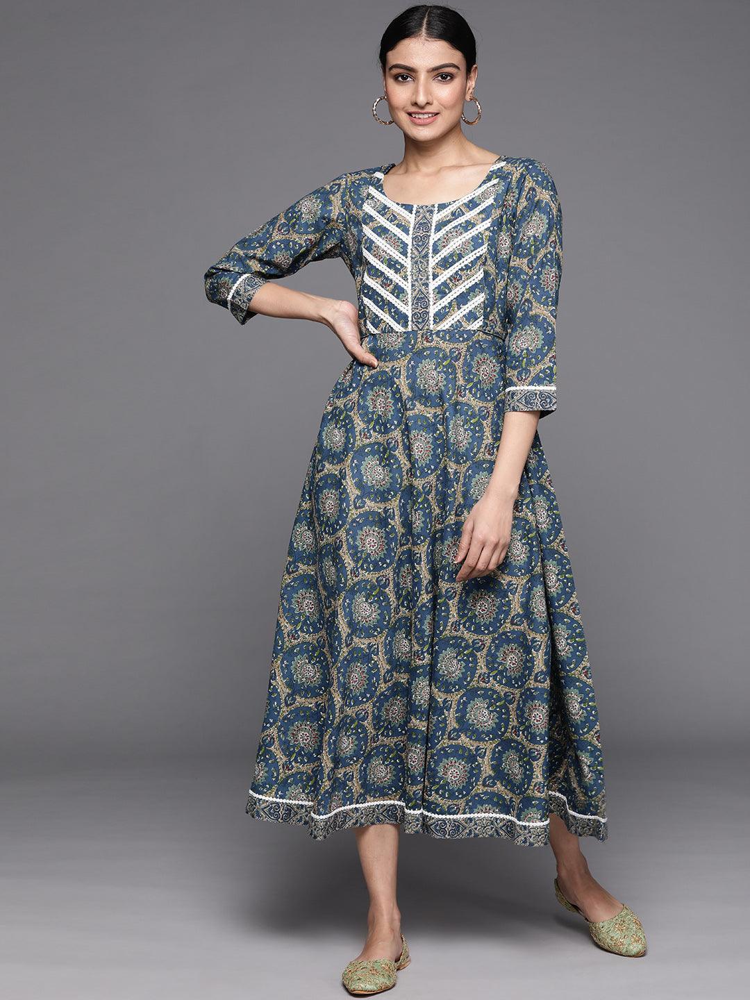 Blue Printed Cotton Dress