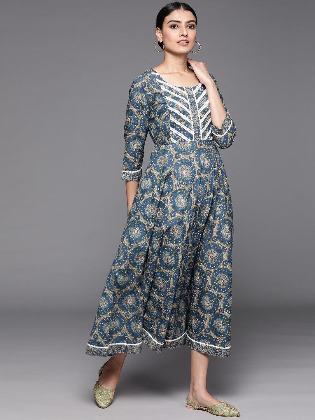 Blue Printed Cotton Dress