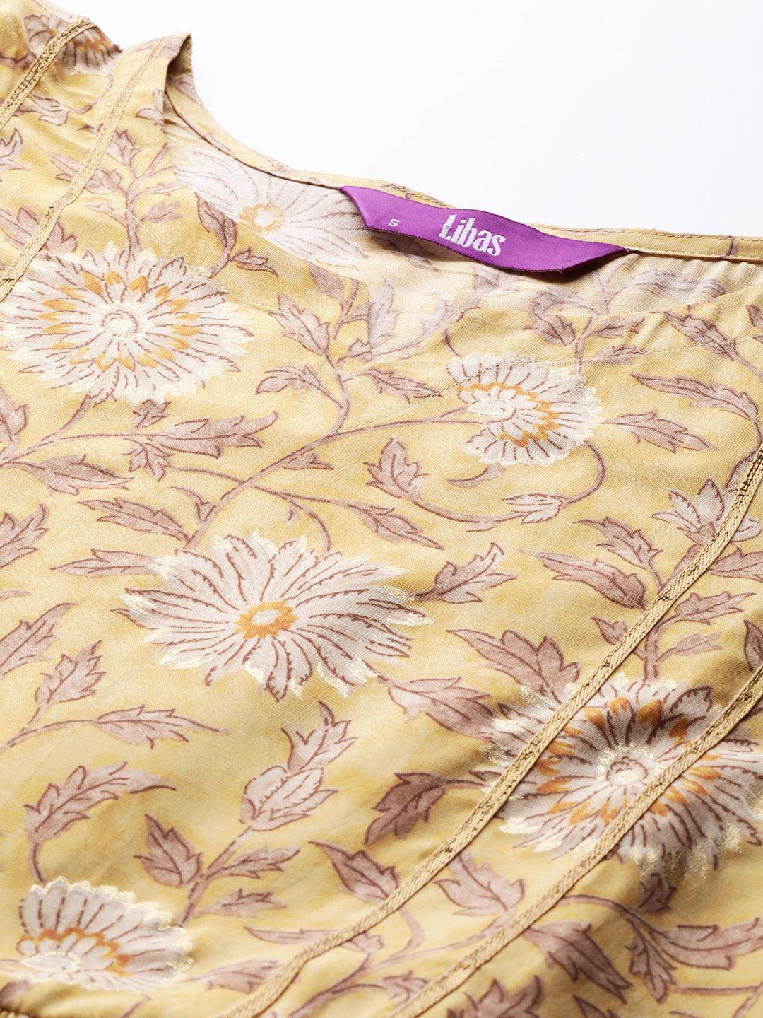 Mustard Printed Silk Dress