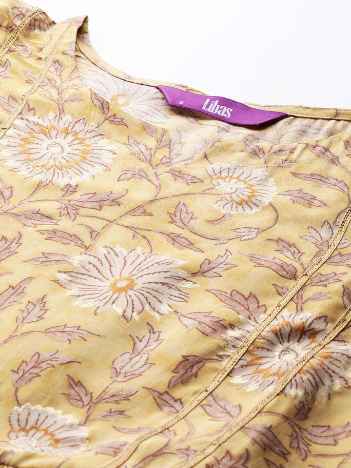 Mustard Printed Silk Dress - ShopLibas