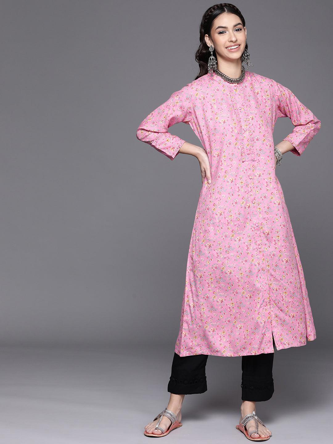 Pink Printed Rayon Kurta - ShopLibas