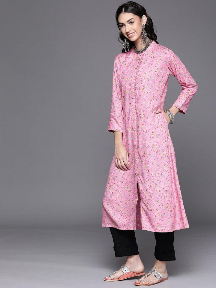 Pink Printed Rayon Kurta - ShopLibas