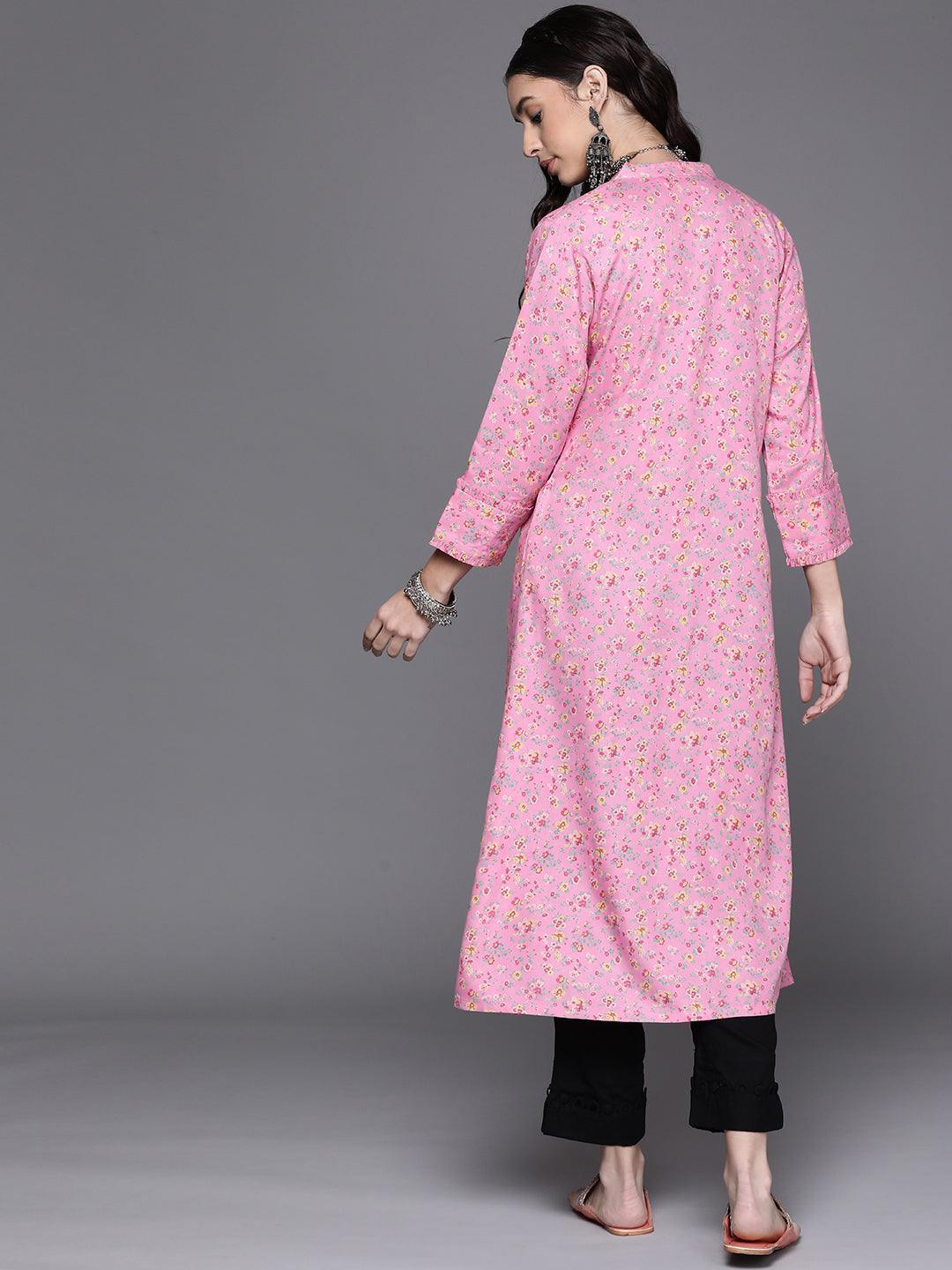 Pink Printed Rayon Kurta - ShopLibas