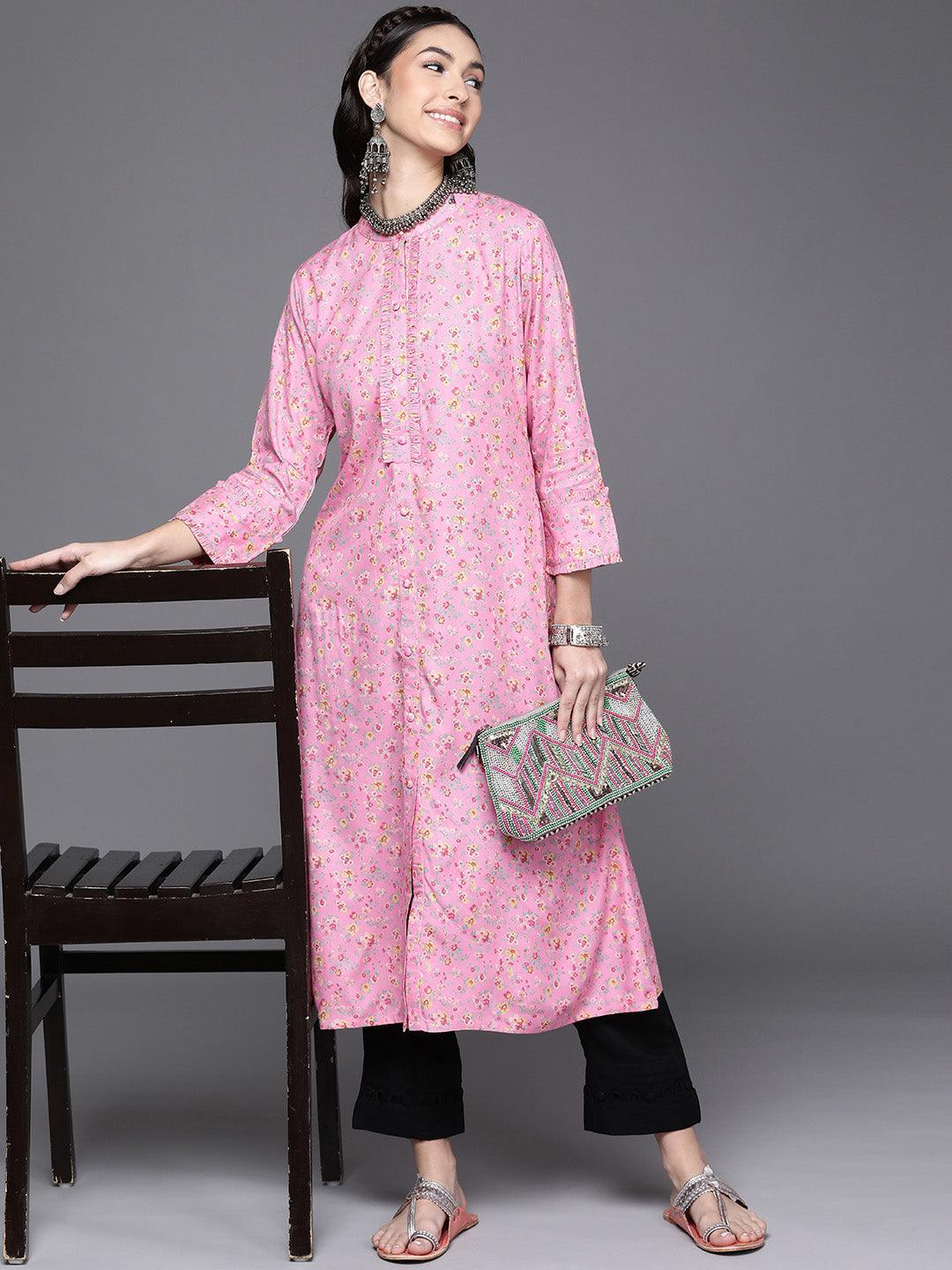 Pink Printed Rayon Kurta - ShopLibas