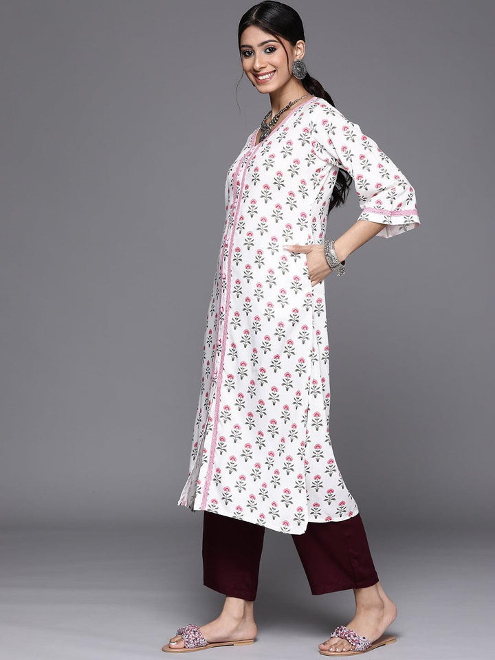 White Printed Cotton Kurta - ShopLibas