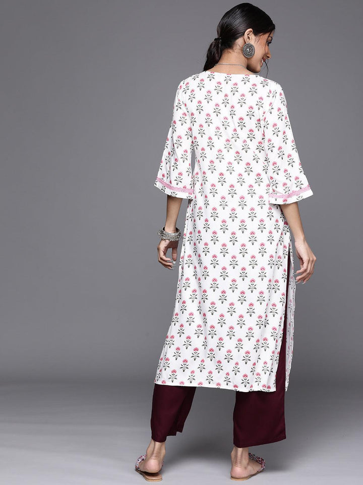 White Printed Cotton Kurta - ShopLibas