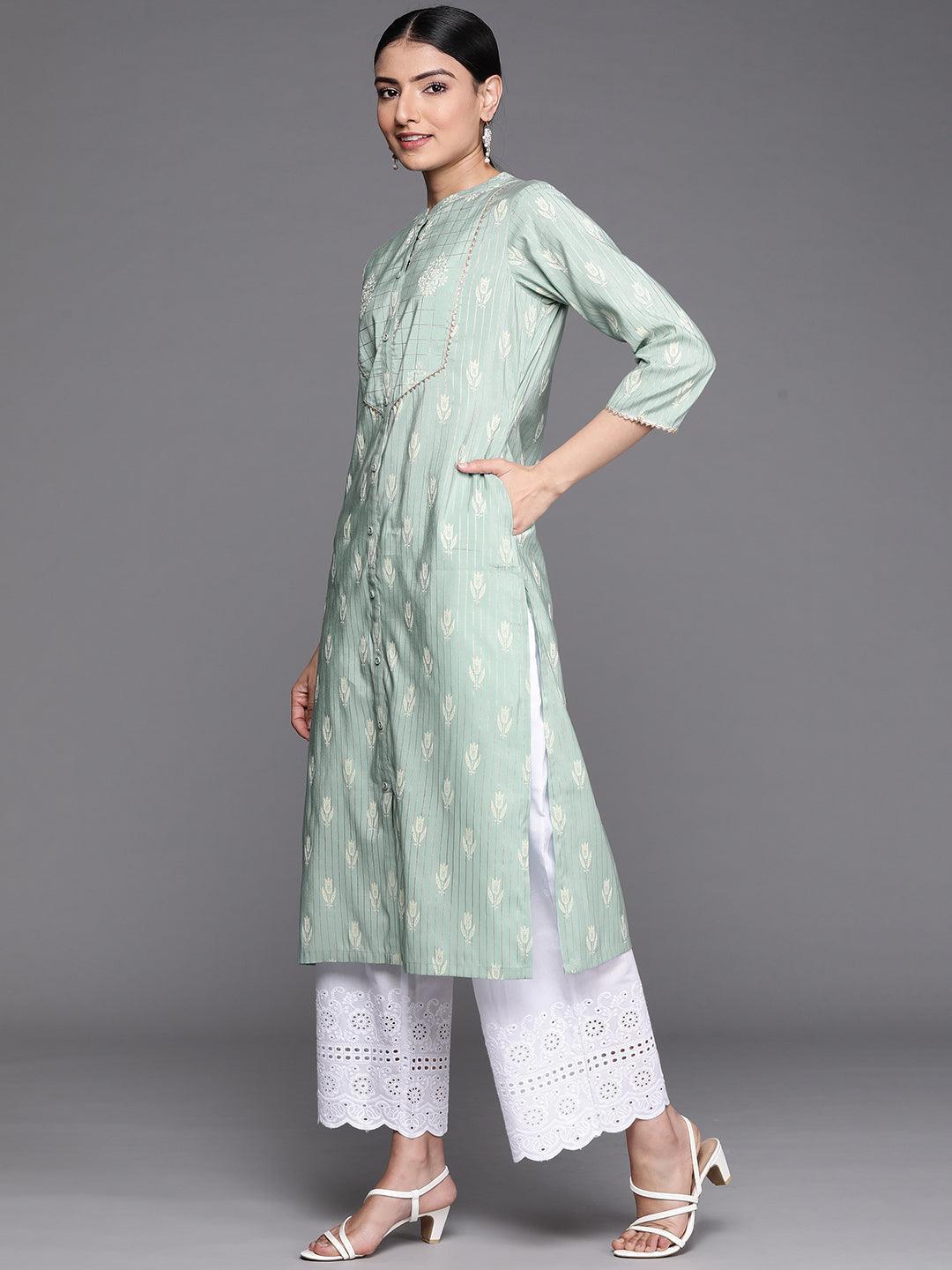 Green Yoke Design Chanderi Silk Kurta