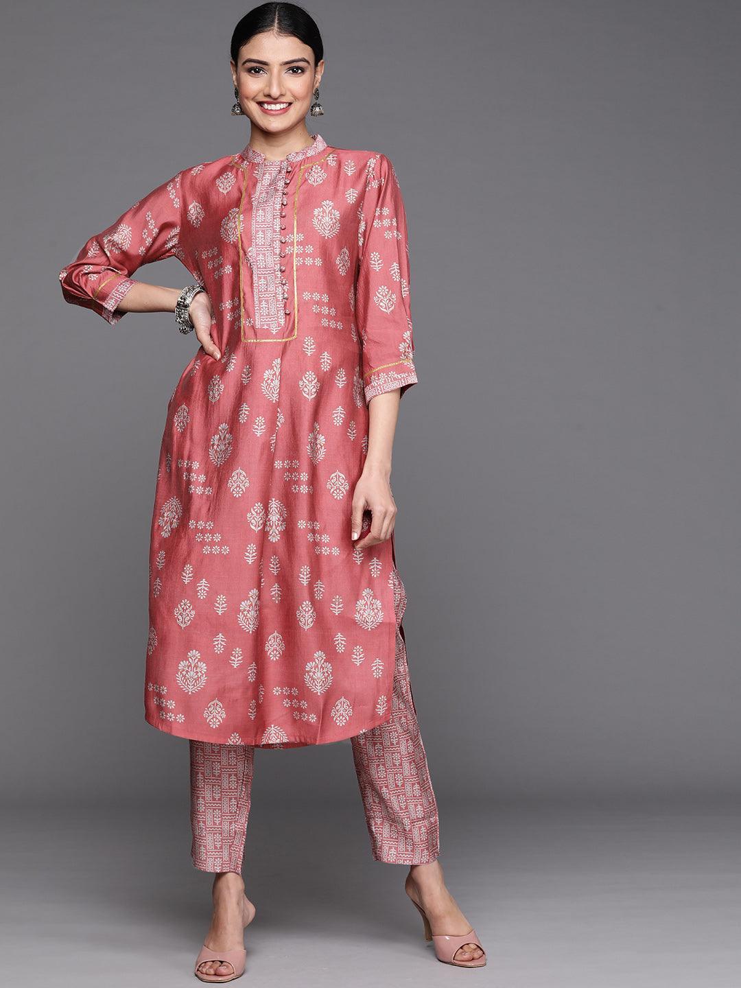 Pink Printed Chanderi Silk Kurta