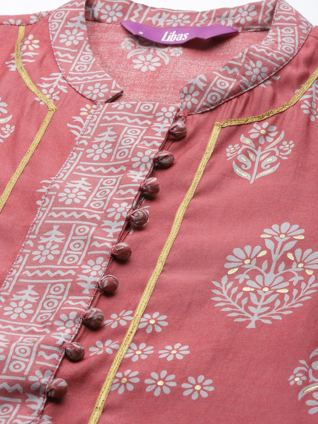 Pink Printed Chanderi Silk Kurta